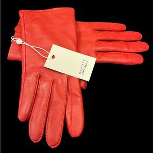 NWT Badgley Mischka Red Leather/Cashmere Gloves Size L